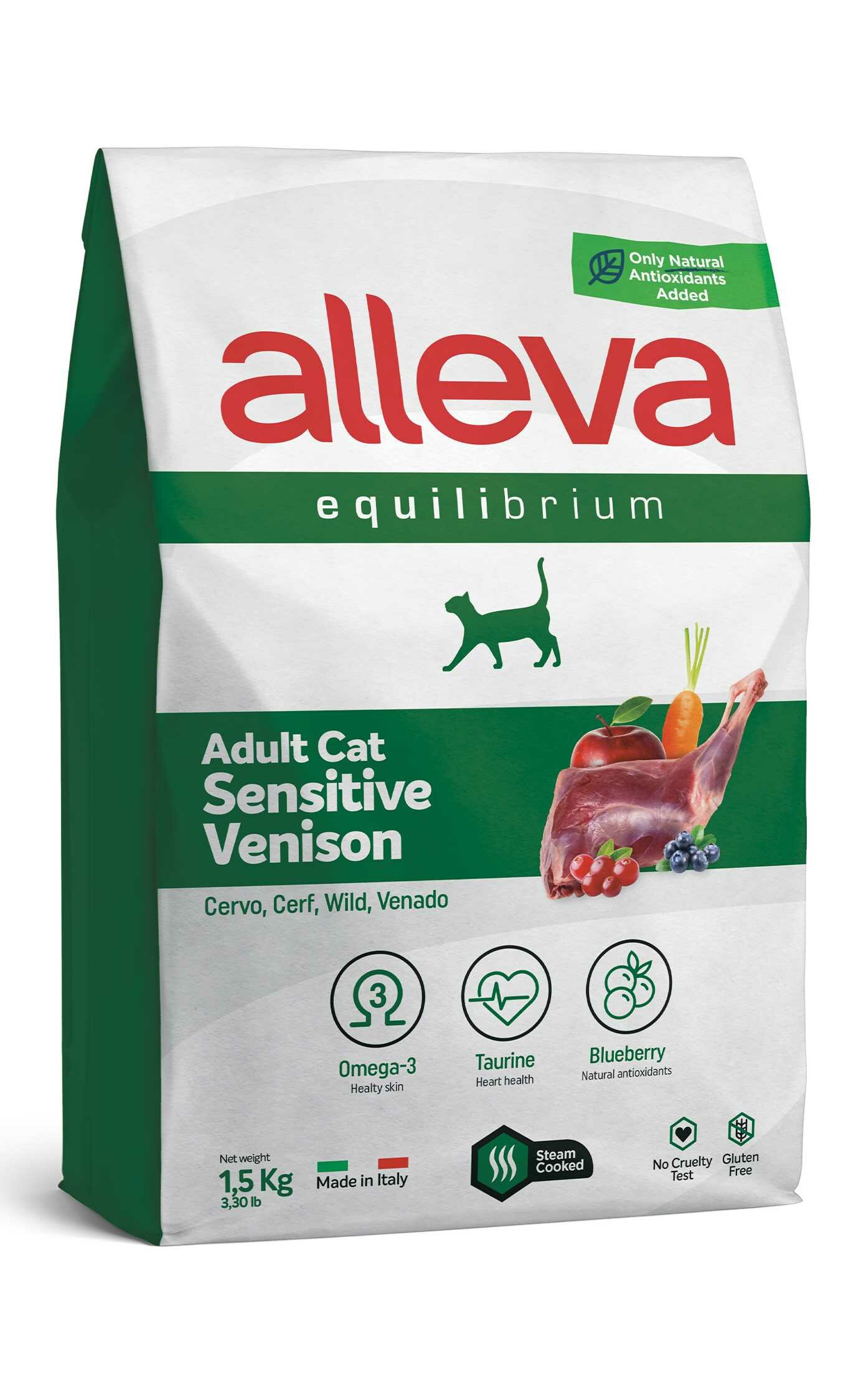 ALLEVA EQUILIBRIUM Sensitive Корм сухой для взрослых кошек с олениной 1,5 кг