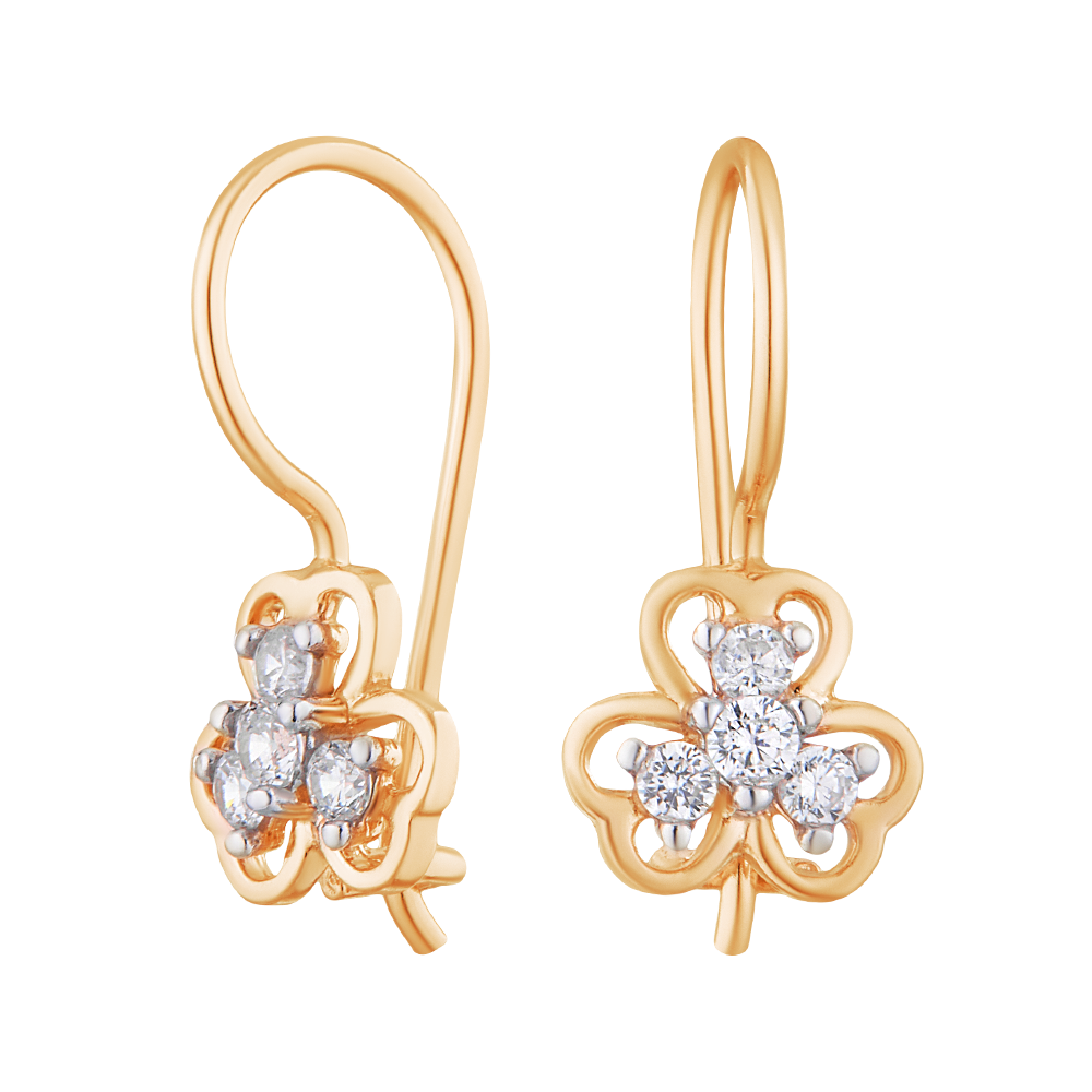 Серьги Ювелир Карат, серебро, 925 проба, золочение, фианит