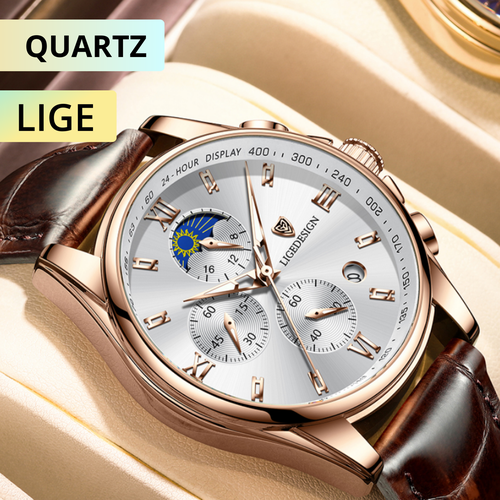 Наручные часы LIGE мужские кварцевые с хронографом, брендовые деловые LIGE, белый