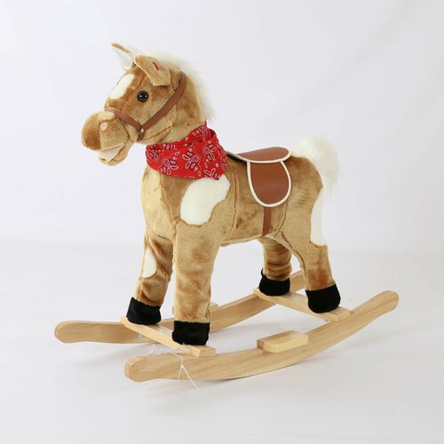 Качалка Лошадка детская для малышей / лошадка-качалка с деревянным основанием / каталка качалка-лошадка мягкая детская каталка качалка 2 в 1 пони пластиковая игрушка толокар лошадка для малышей