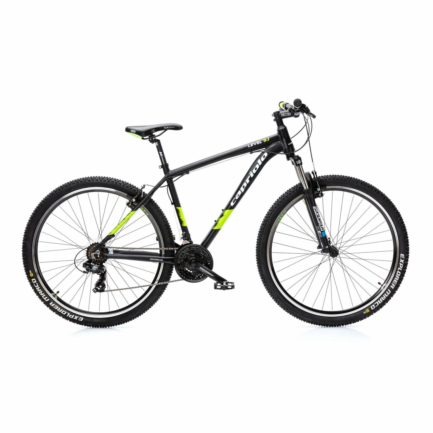 Велосипед CAPRIOLO LEVEL 9.1 29'' (2023) (Велосипед CAPRIOLO MTB LEVEL 9.1, рама алюминий 21'', колёса 29'' (чёрный (мат)-зелёный), 921545-21)