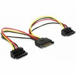 Gembird кабели Cablexpert Кабель питания SATA, 15см, 15pin M 2x15pin F на 2 SATA устройства, угловой разъем CC-SATAM2F-02