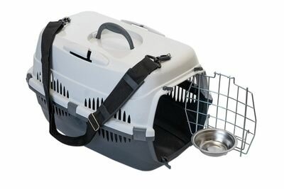 Yami-Yami транспортировка переноска для животных "Спутник-2" с наплечным ремнем+миска, до12 кг сер. низ/бел. верх
