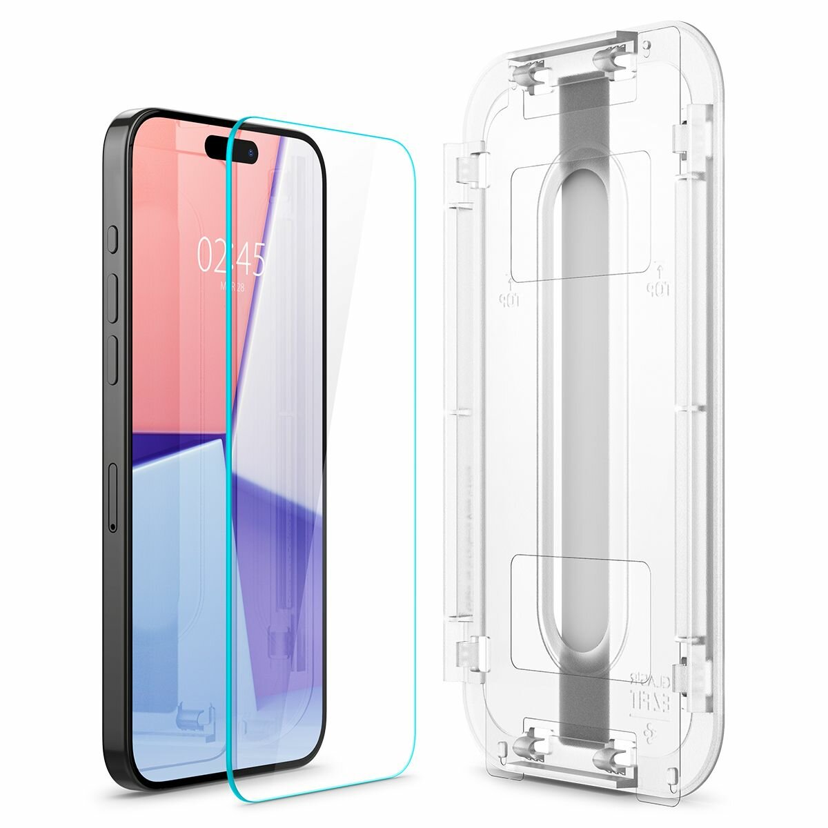 Защитное стекло Spigen на Apple iPhone 15 Pro Max (AGL06878) Glass tR EZ Fit HD 1 шт / Спиген стекло для Айфон 15 Про Макс, прочное, олеофобное покрытие, прозрачное — фото 1