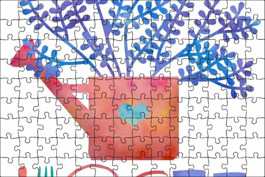 Магнитный пазл "Поставки акварельный сад, сапоги, сад" на холодильник 27 x 18 см.