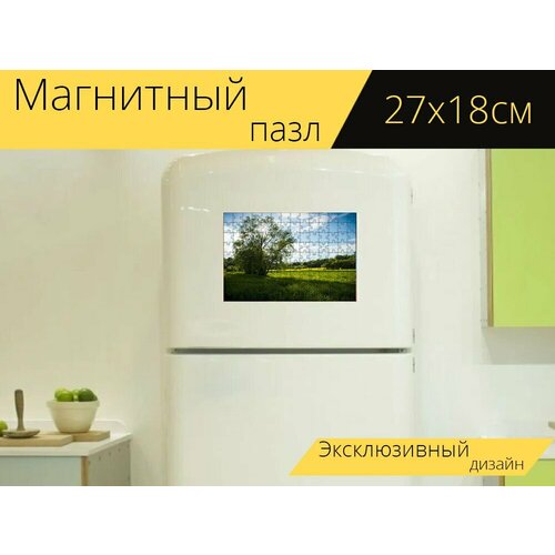 Магнитный пазл Луг, весенний луг, дерево на холодильник 27 x 18 см. магнитный пазл бордерколли одуванчика луг цветочный луг на холодильник 27 x 18 см