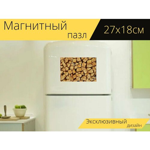 Магнитный пазл Дрова, древесина, поленница на холодильник 27 x 18 см.
