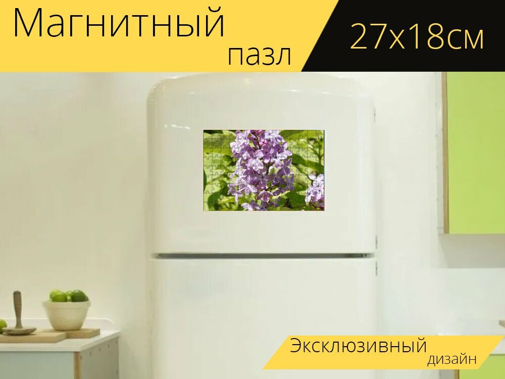 Магнитный пазл "Сирень, куст, куст сирени" на холодильник 27 x 18 см.