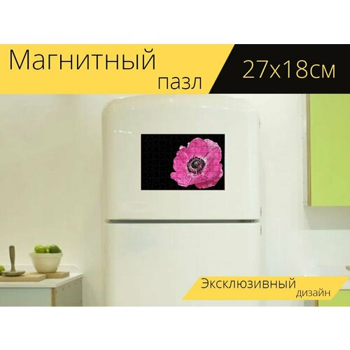 Магнитный пазл Анемон, цветок, розовый на холодильник 27 x 18 см.
