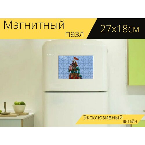 Магнитный пазл Статуя, храм, хануман на холодильник 27 x 18 см.