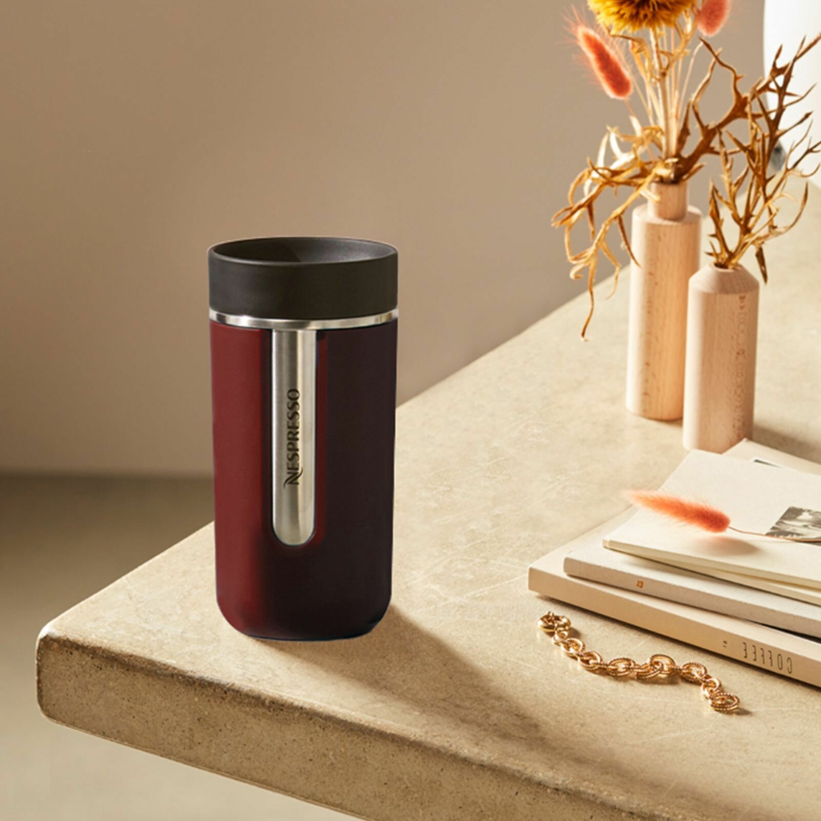 Термокружка Nespresso Nomad Travel Mug Medium, Burgundy 400 мл. - фотография № 3