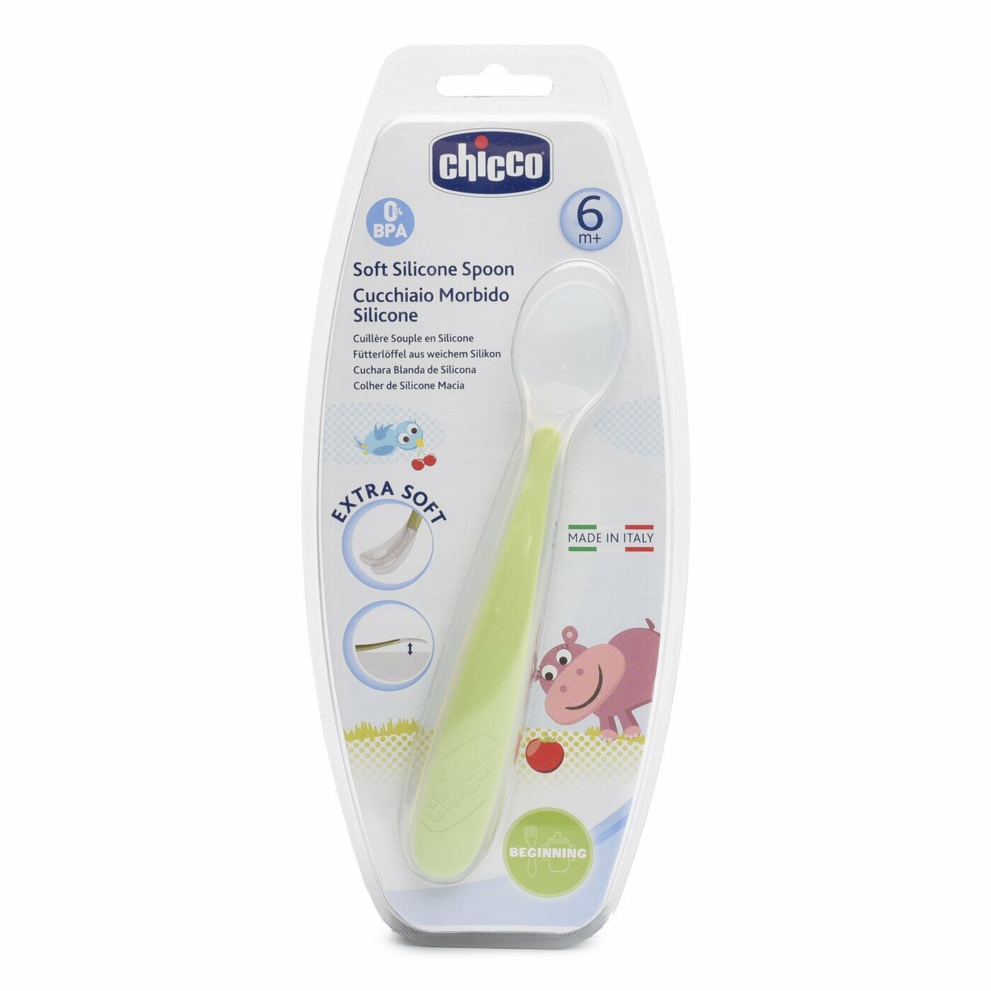 Ложка Chicco Soft silicone green, 6 мес+, зеленая