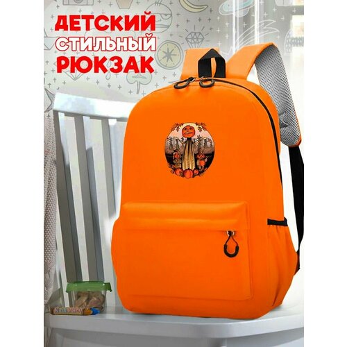 Школьный оранжевый рюкзак с принтом мультфильм over garden wall (по ту сторону изгогрди, за садовой оградой, вирт, грег беатрис) - 1600