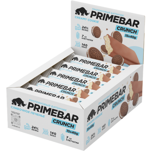 фото Prime kraft primebar crunch - протеиновый батончик с высоким содержанием белка. 15 штук по 40 грамм (сливочное печенье)