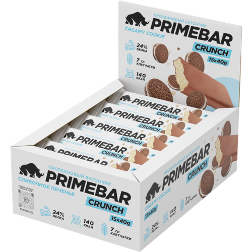 Prime Kraft Primebar Crunch - Протеиновый батончик с высоким содержанием белка. 15 штук по 40 грамм (Сливочное печенье)