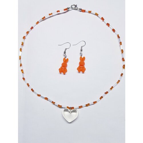 фото Комплект бижутерии: колье, подвеска, серьги, размер колье/цепочки 45 см, оранжевый андрюшина е.в