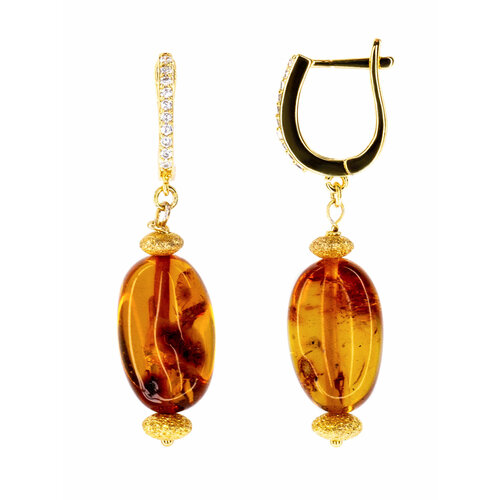 Серьги с подвесками Gem Spirit, янтарь, размер/диаметр 40 мм., золотой, желтый