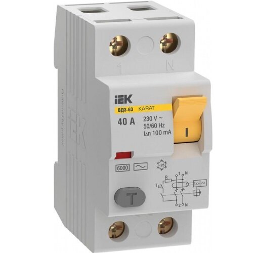 УЗО KARAT ВД3-63 2Р 40А 100мА 6кА тип АС IEK MDV20-2-040-100 (1 шт.)