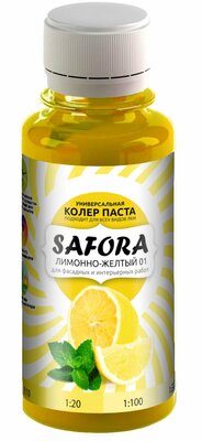 Колеровочная паста 01 лимонно-желтый, желтый SAFORA 100мл, для краски, штукатурки и других материалов