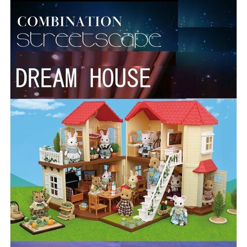 Кукольный дом с мебелью, большой дом с куклами-питомцами, с подсветкой (со светом), новый игровой набор Santomle families
