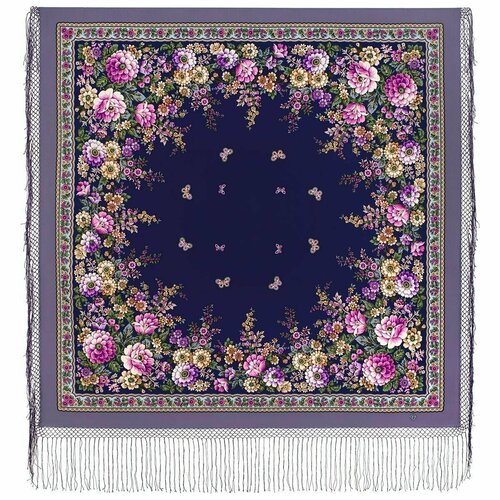 фото Шаль павловопосадская платочная мануфактура, с бахромой, 148х148 см, фиолетовый