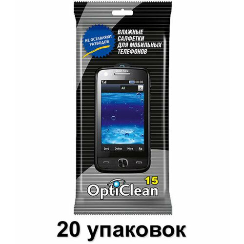 Opti Clean Салфетки влажные Для мобильных телефонов, 15 шт, 20 уп белый, черный