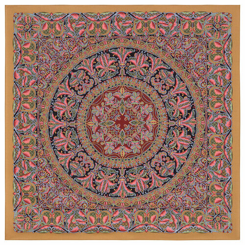 Платок Павловопосадская платочная мануфактура,80х80 см, коричневый, розовый