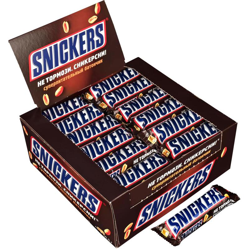 Батончик Snickers с карамелью, арахисом и нугой, 50.5 г, 48 шт.