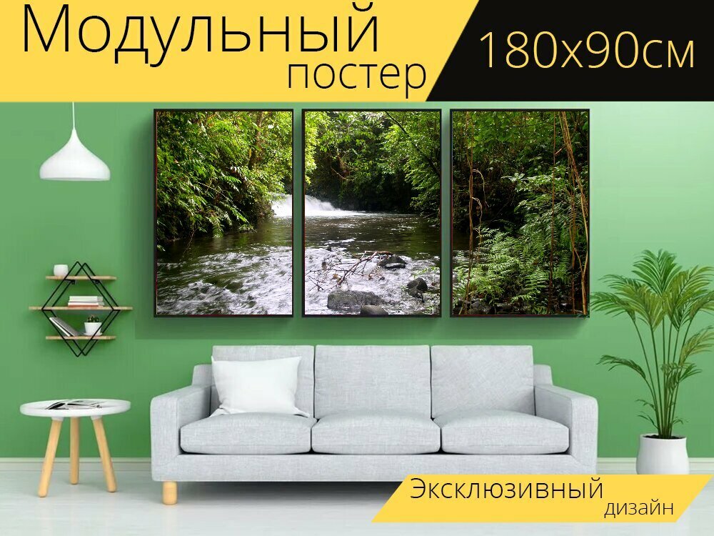 Модульный постер "Река, ручей, джунгли" 180 x 90 см. для интерьера