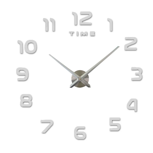 Часы настенные 3D интерьерные бесшумные самоклеящиеся (80-100 см - Диаметр). Цвет: серебро