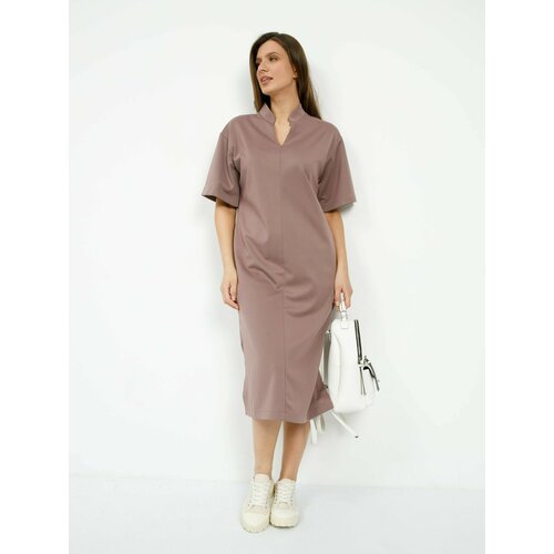 фото Платье divaya, полуприлегающее, миди, карманы, размер 50, коричневый, бежевый