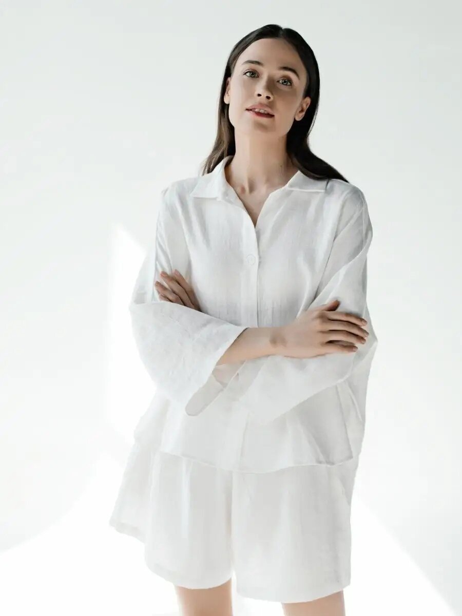 Пижама женская с шортами лен Домашний костюм - фотография № 3