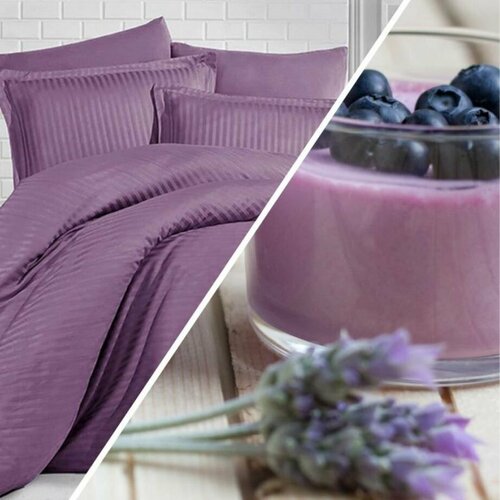 Простыня 150*235 см из страйп сатина премиум (100 % хлопок) Черника