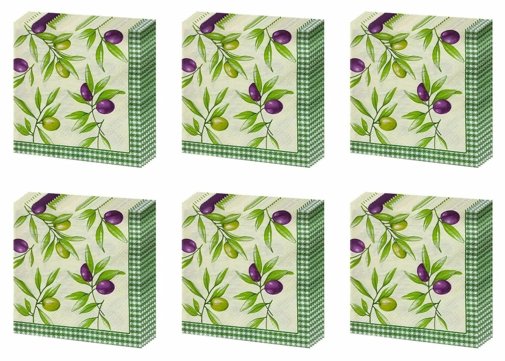 Bouquet Салфетки бумажные Art Оливки, 3 слоя, 33 х 33 см, 20 штук в упаковке, 6 уп