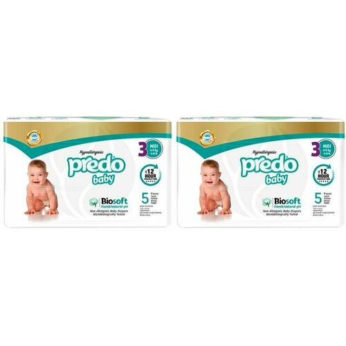 Predo Baby Подгузники детские, размер 3, 4-9 кг, 5 штук в упаковке, 2 упаковки