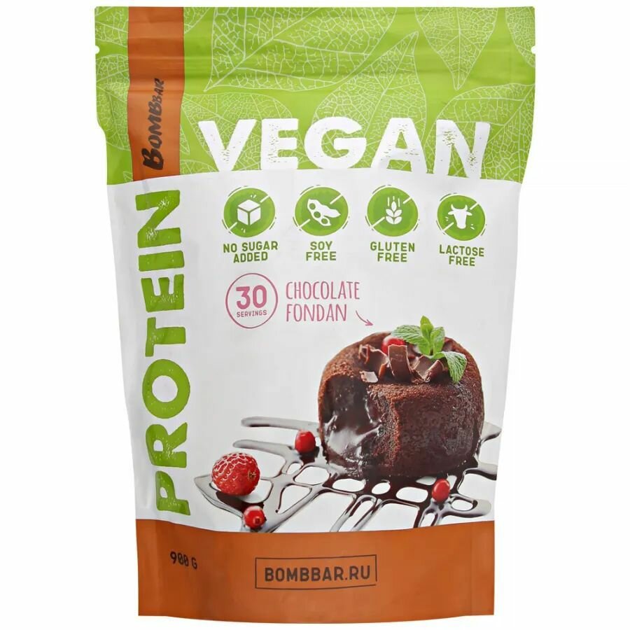 Растительный Протеин BombBar VEGAN Whey Protein, 900 г, вкус: шоколадный фондан