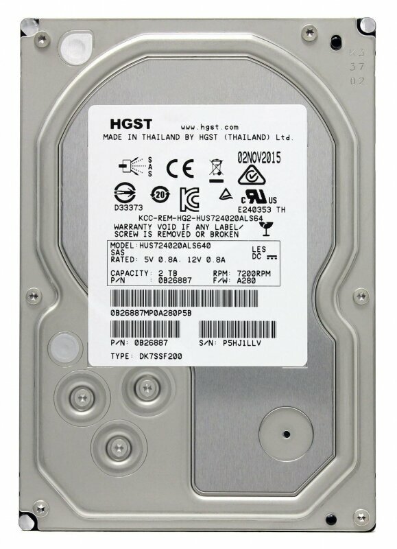 Жесткий диск HGST 0B26887 SAS 2.0 2Tb HUS724020ALS640 Ultrastar 7K4000 7200rpm 64Mb 3.5"