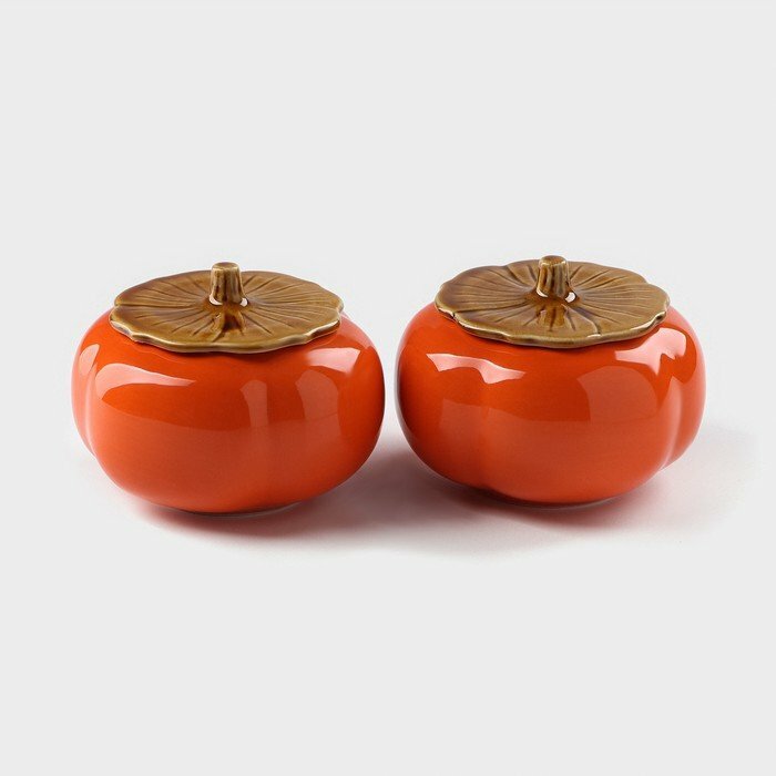 Набор банок керамических для хранения Persimmon, 2 предмета: 175 мл, посуда для Хэллоуина, цвет оранжевый (комплект из 2 шт)