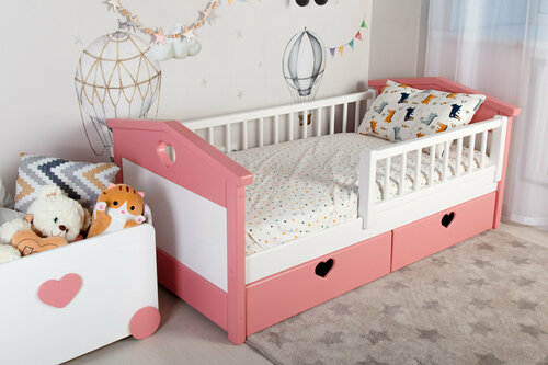 Детская кровать мечта (с ящиками, с бортиком, для детской, белая, деревянная), 160х80