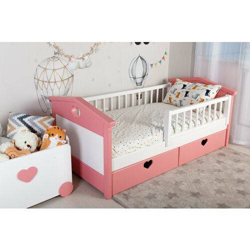 Детская кровать мечта (с ящиками, с бортиком, для детской, белая, деревянная), 160х80