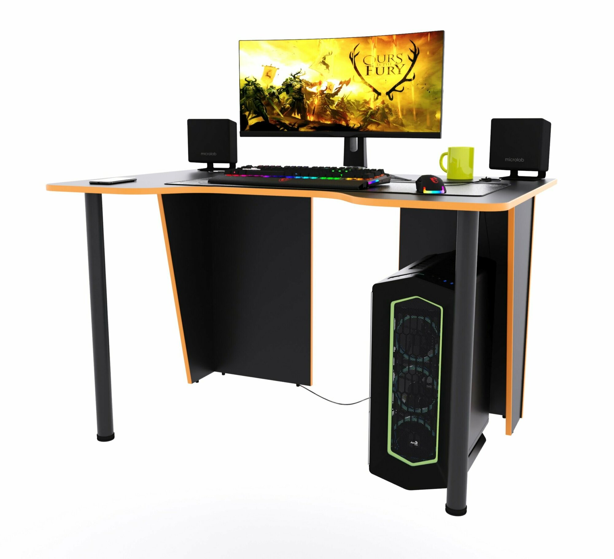 Игровой компьютерный стол "Лакер", 100x80x75 см, чёрный с оранжевой кромкой