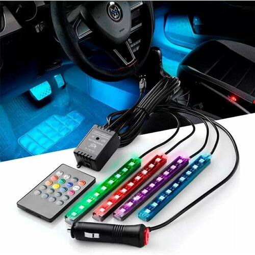 RGB подсветка для ног и салона автомобиля с 4 модулями и ИК-пультом