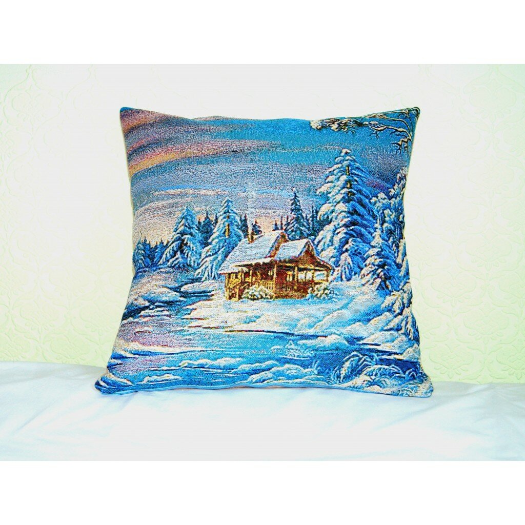 Чехол на подушку, декоративная наволочка гобеленовая "Зимний вечер" (38х38)