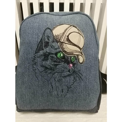 фото Рюкзак "кот в кепке" текстиль ручная работа