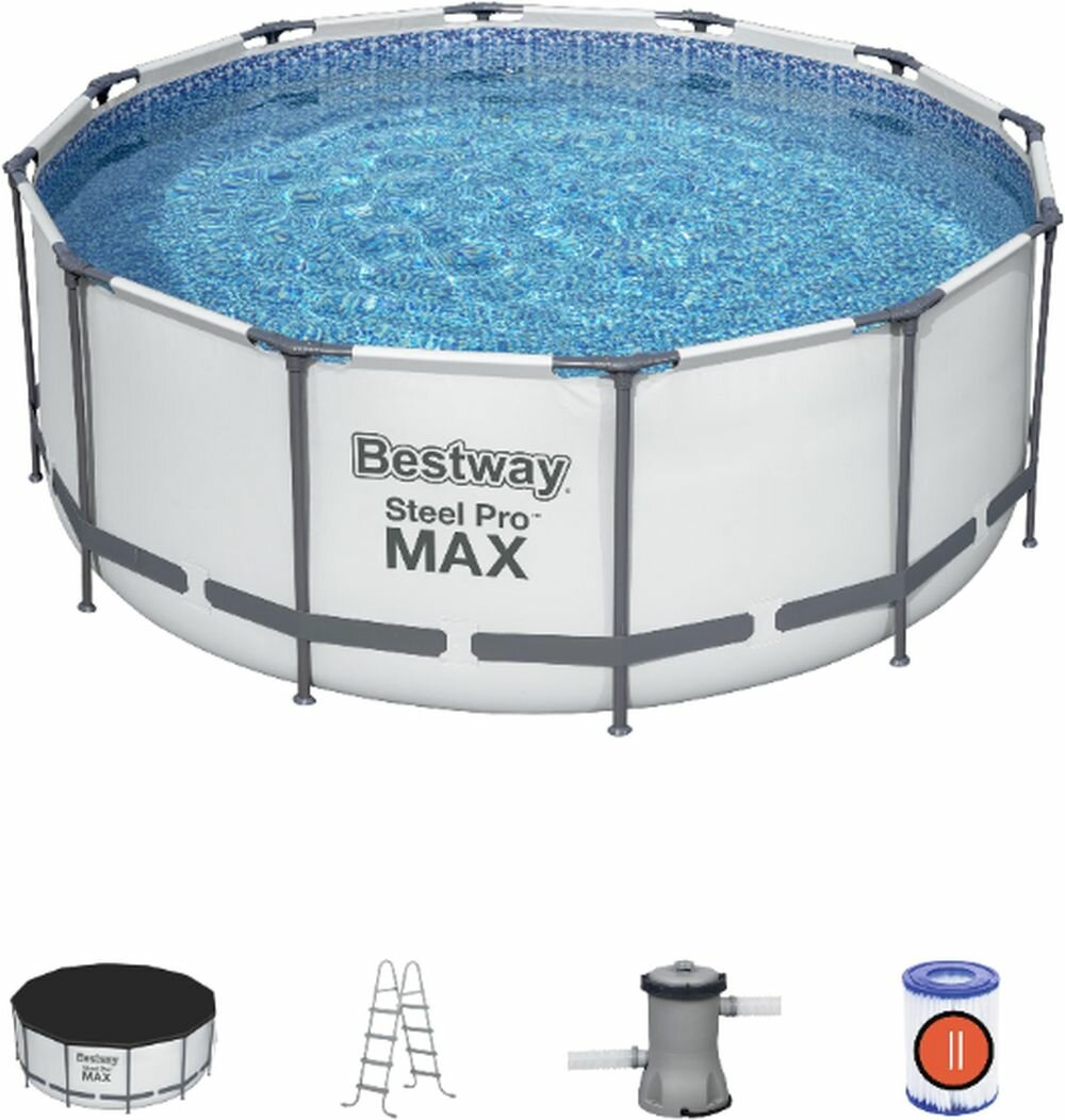 Бассейн Bestway круглый каркасный 366х122х10250 см серый/синий насос лестница фильтр