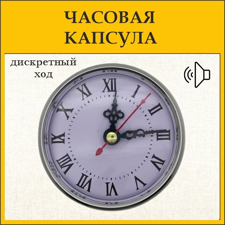 фото Часовая капсула д.7,3/8 см. Встраиваемый кварцевый часовой механизм. серебристый ободок. Дискретный ход