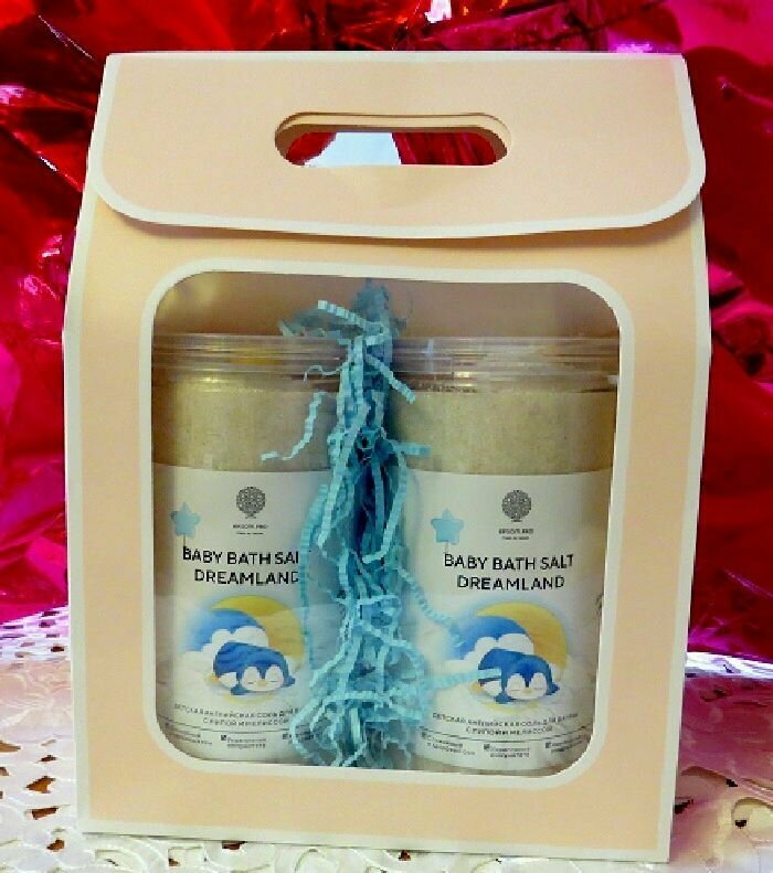 Соль Для Ванн Детская Набор магниевая соль для купания детей "MAGNESIUM BABY BATH SALT DREAMLAND" с липой и мелиссой в подарочном пакете (2 банки*1020 г)