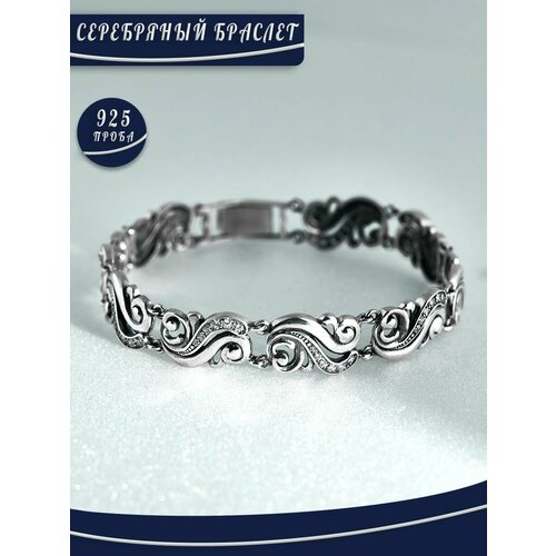 Браслет БРЮС, серебро, 925 проба, фианит, длина 20.5 см.