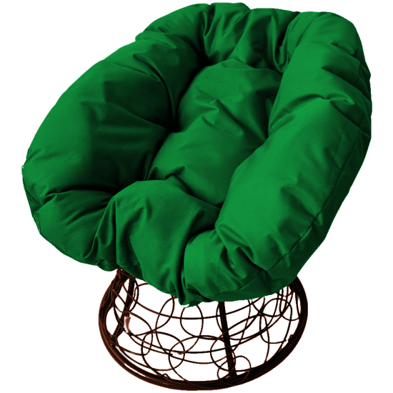 Кресло M-GROUP пончик с ротангом коричневое, зелёная подушка