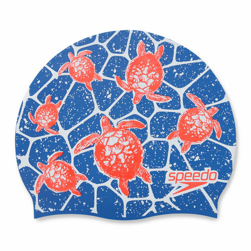 фото Шапочка для плавания детская speedo slogan prt cap ju blue/white, синий/белый/красный